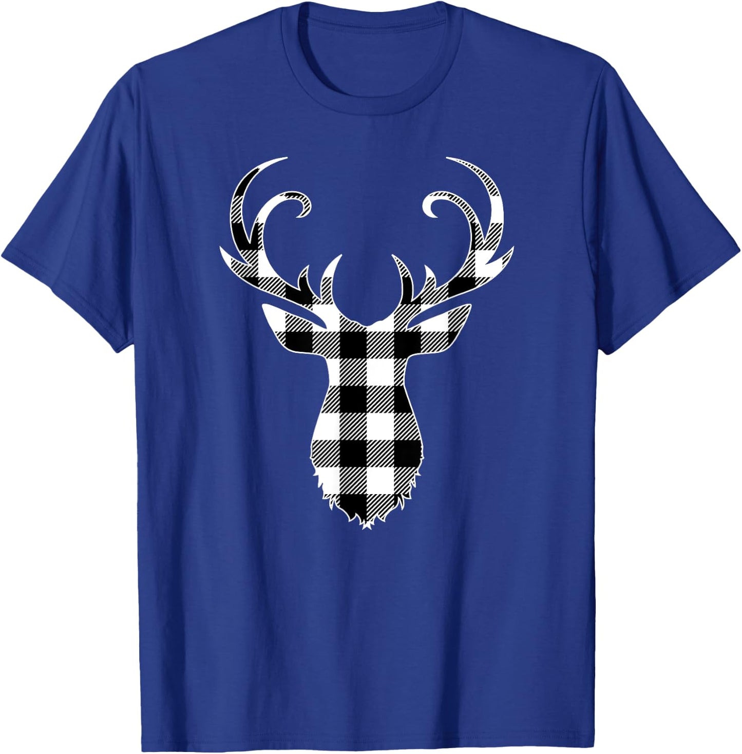 Black & White Classic Christmas Buffalo Plaid Deer Head T-Shirt - T-Shirt | Royal