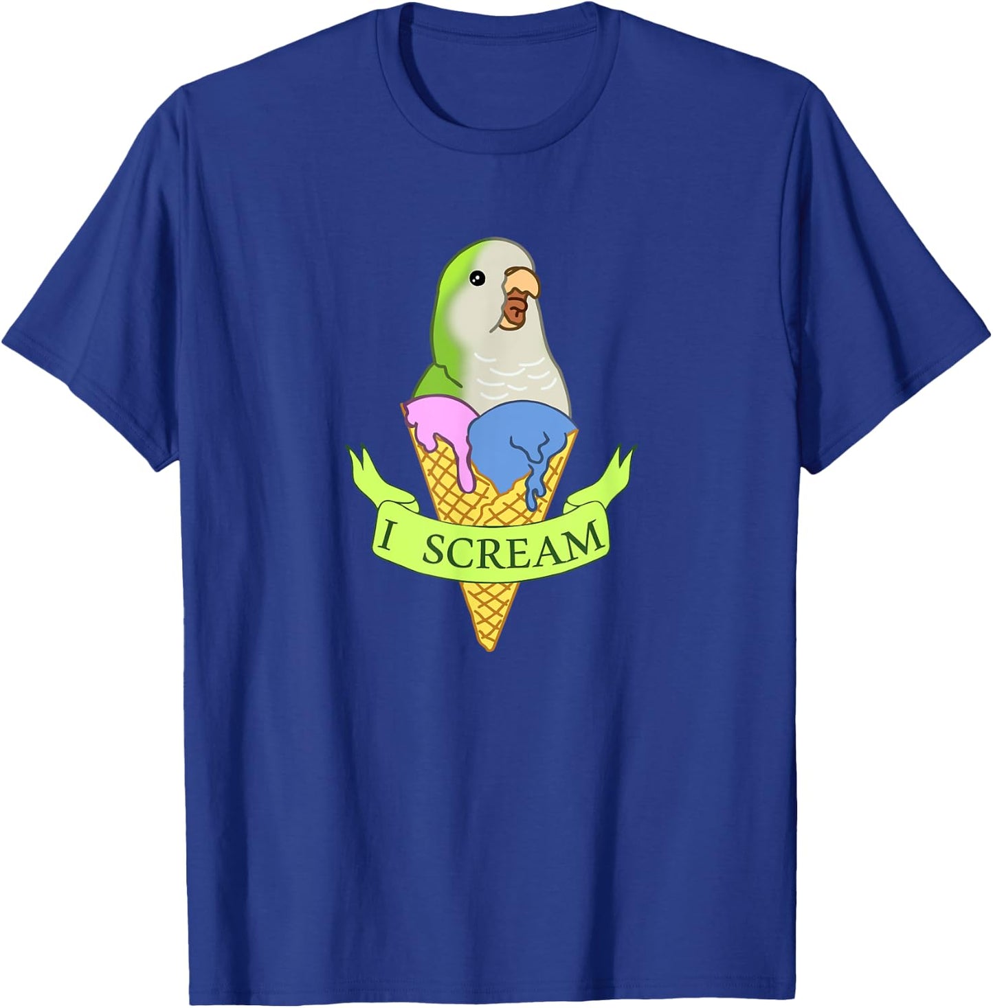 Funny Ice cream Monk Parakeet, I scream Green quaker parrot Women Kids T-Shirt - T-Shirt | Royal