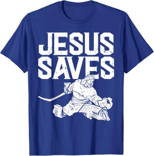 Jesus Saves Ice Hockey Goalie Sport Religious Christian Gift T-Shirt - T-Shirt | Royal