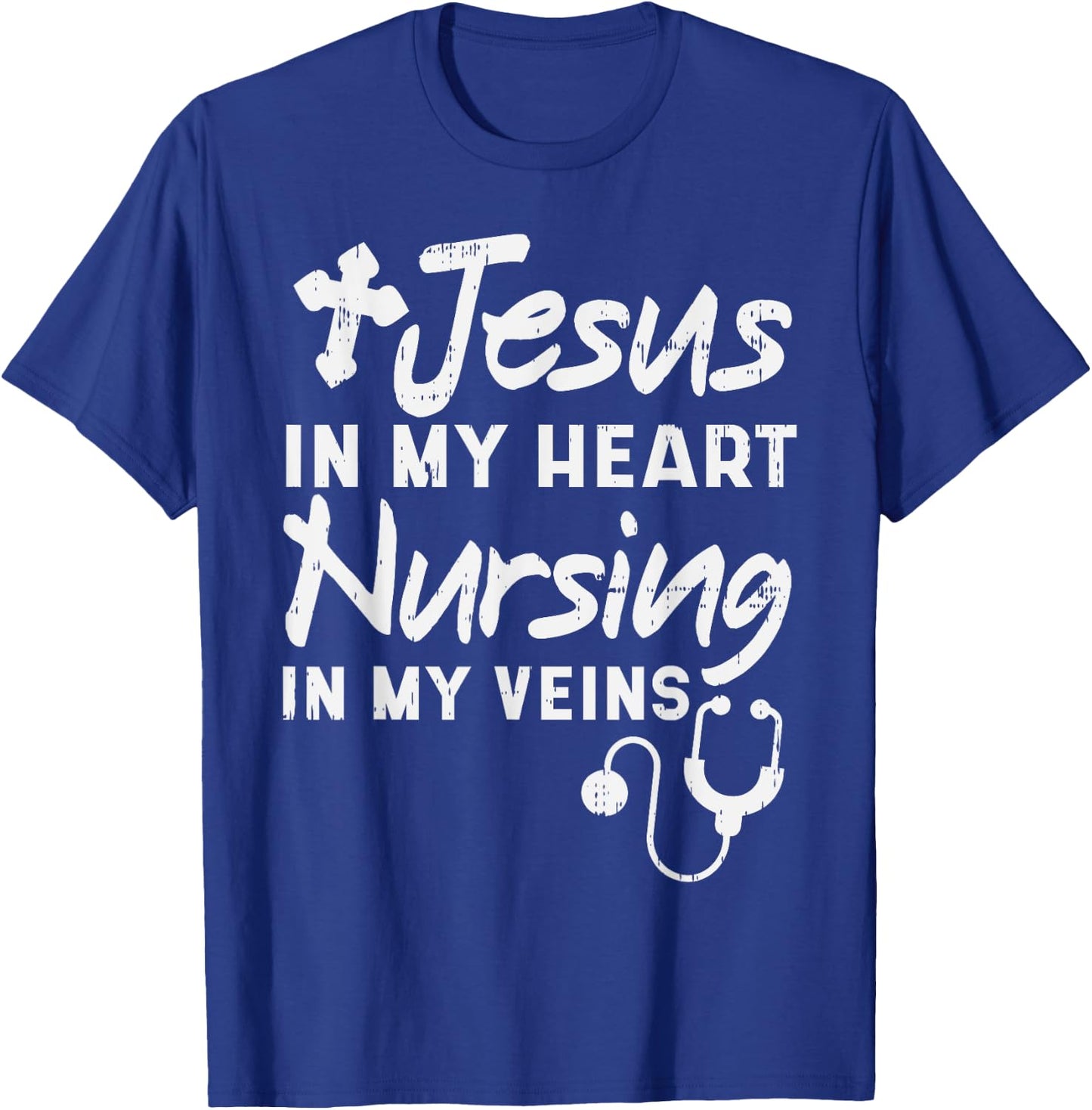 Jesus Heart Nursing Veins Nurse RN God Faith Christian Gift T-Shirt - T-Shirt | Royal