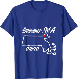 Lawrence MA 01840 MASS Massachusetts State Map Souvenir T-Shirt - T-Shirt | Royal