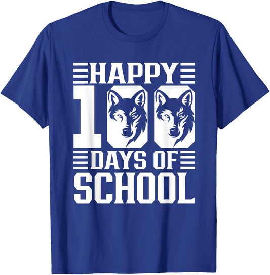 Happy 100th Day Of School 100 Days Smarter Wolf Boys Girls T-Shirt - T-Shirt | Royal
