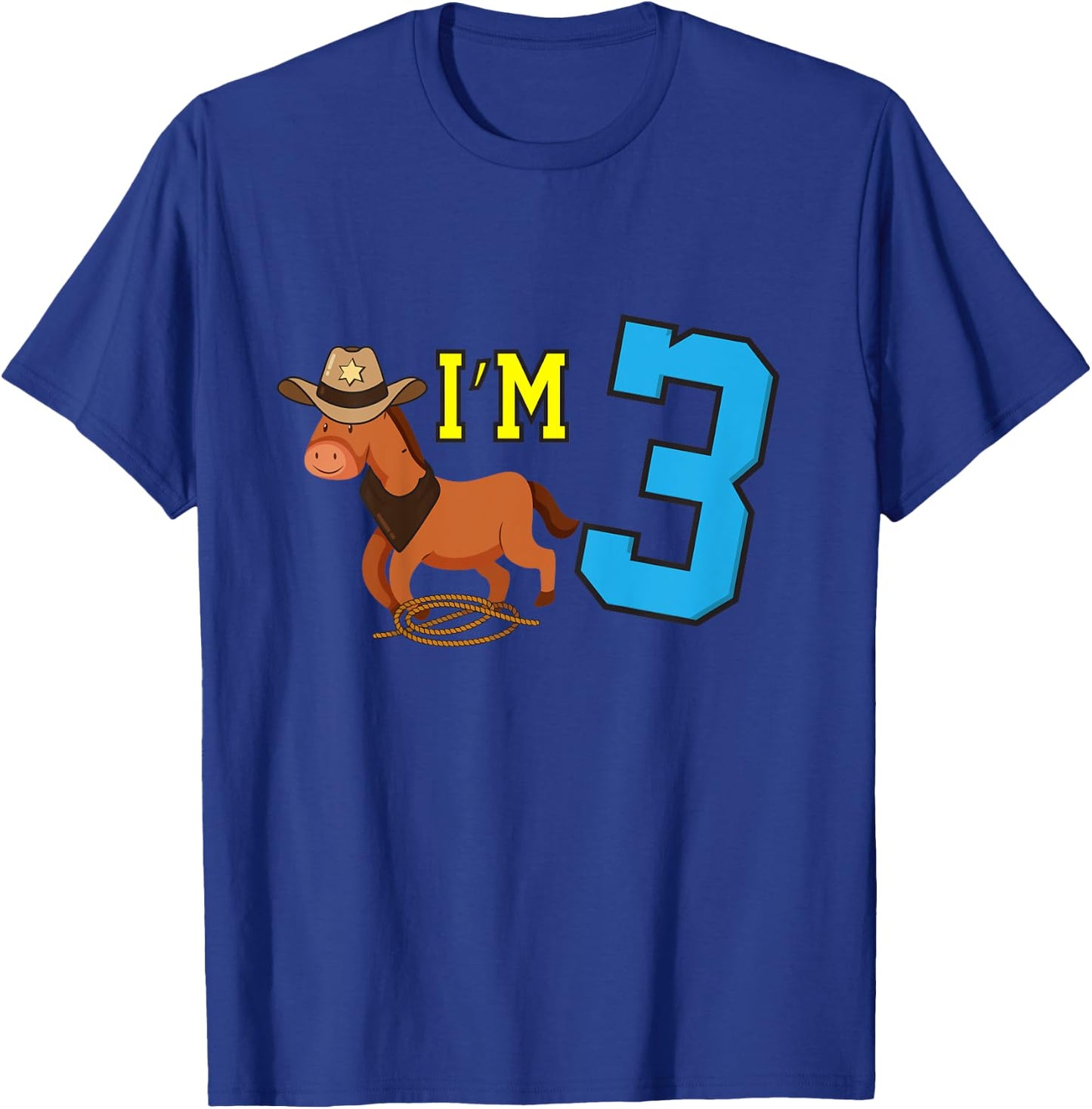 Kids I'm 3 Horse Funny Three Year Old Birthday Cowboy Horseback T-Shirt - T-Shirt | Royal