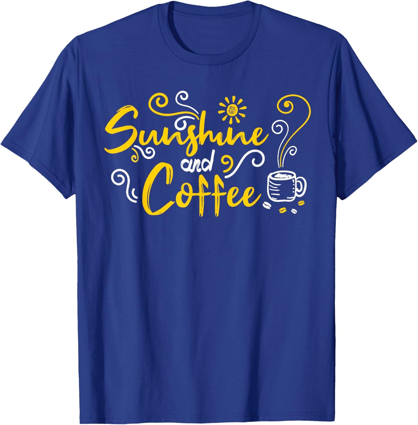 Sunshine and Coffee Summer Lover Doodle Design Men Women T-Shirt - T-Shirt | Royal