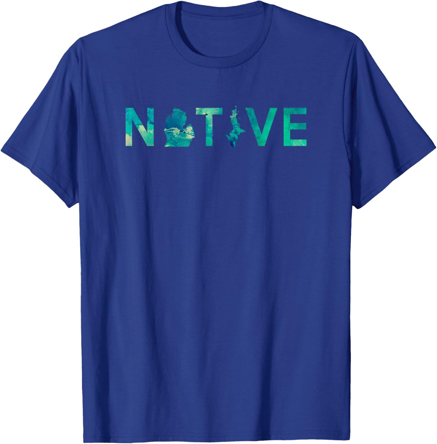 Native Michigander State Map Letter Green Watercolor Art Fan T-Shirt - T-Shirt | Royal
