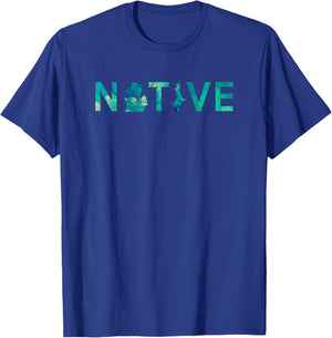 Native Michigander State Map Letter Green Watercolor Art Fan T-Shirt - T-Shirt | Royal