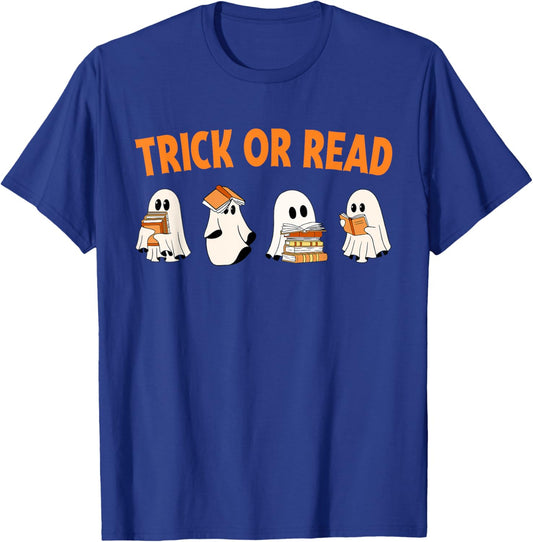 Trick or Read Halloween Ghost Reading Book Lover Halloween T-Shirt - T-Shirt | Royal