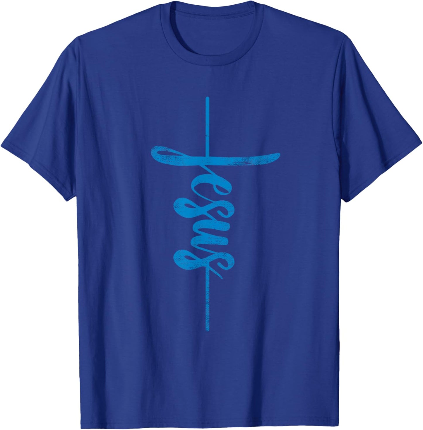 Jesus Christian Cross Art Cursive Inspiring Gift Men Women T-Shirt - T-Shirt | Royal