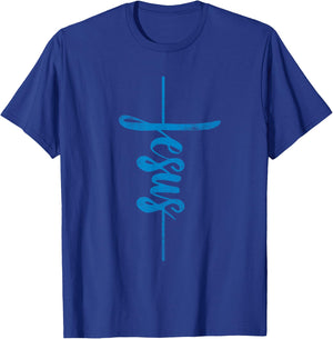 Jesus Christian Cross Art Cursive Inspiring Gift Men Women T-Shirt - T-Shirt | Royal