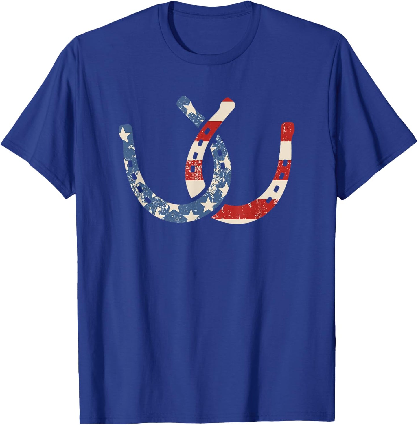 Horseshoe Flag July 4th Horseback Riding Horse Equestrian T-Shirt - T-Shirt | Royal