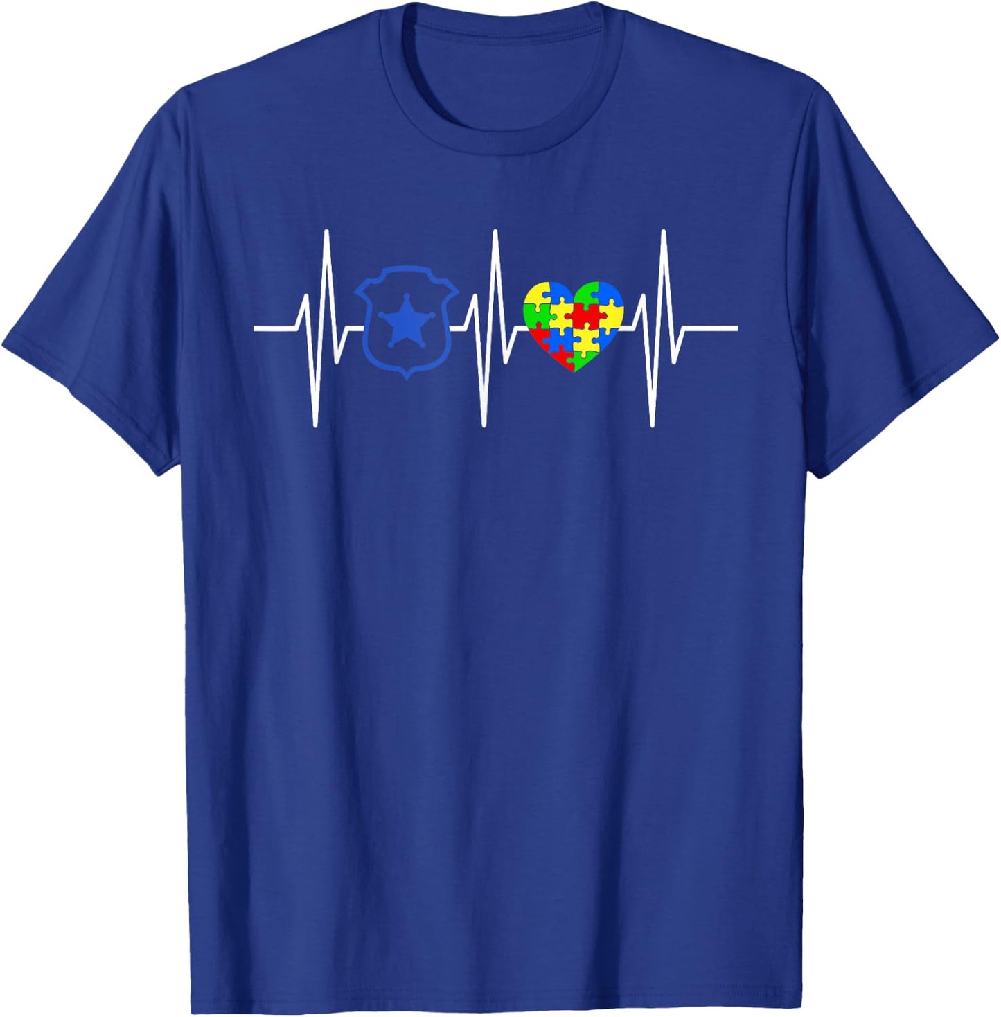Police Autism Awareness Shirt Colored Puzzle Heart T-Shirt - T-Shirt | Royal
