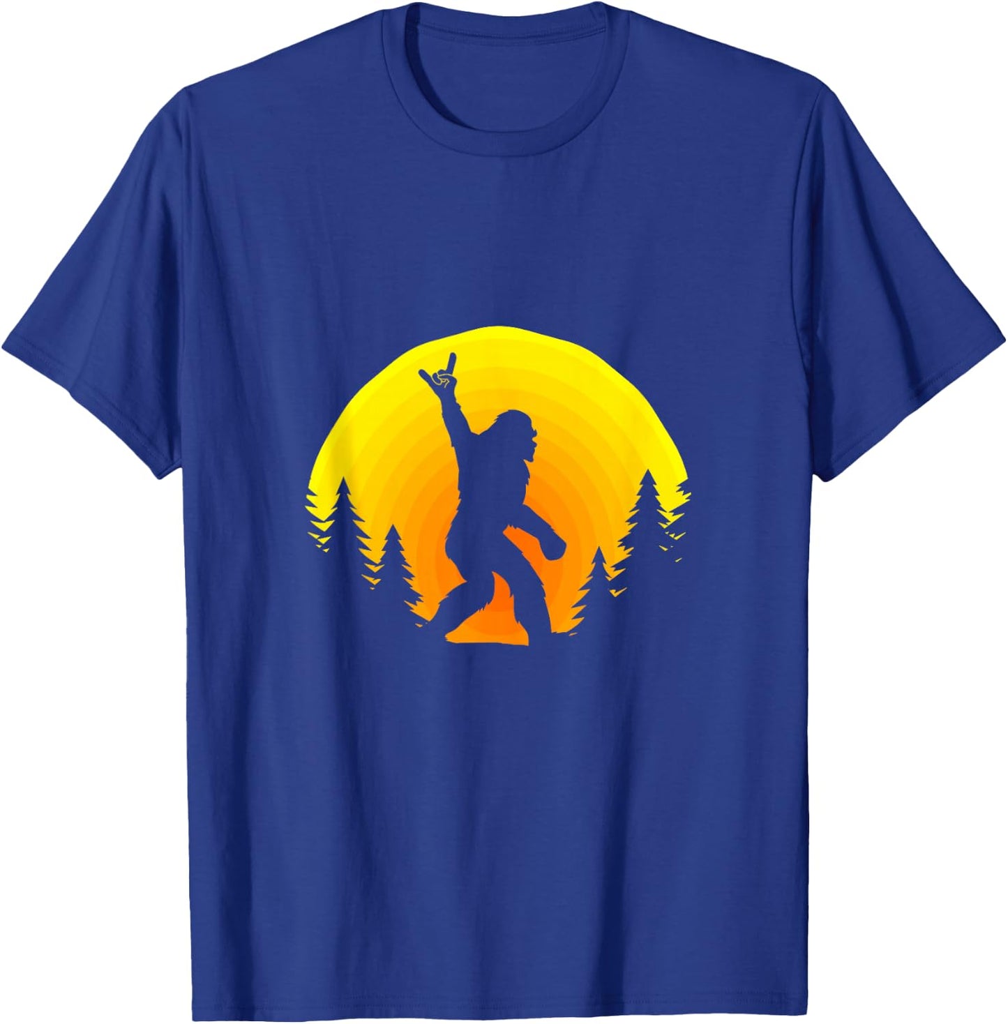 Funny Bigfoot Rock and Roll Sasquatch Believer Sunset T-Shirt - T-Shirt | Royal