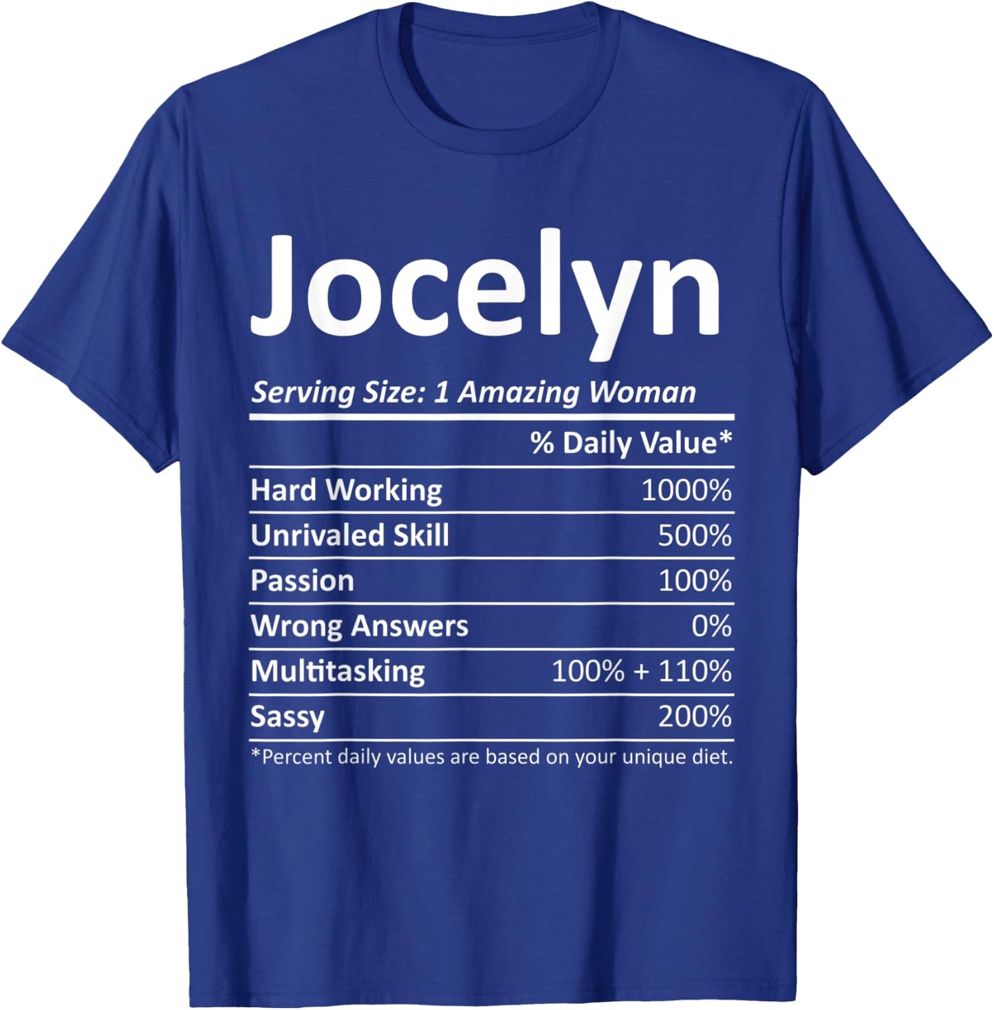 JOCELYN Nutrition Personalized Name Funny Christmas Gift T-Shirt - T-Shirt | Royal