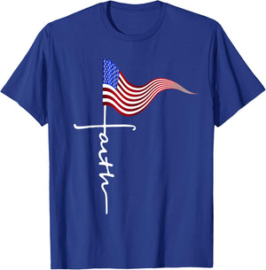 FAITH in the Cross and American Flag, One nation under God T-Shirt - T-Shirt | Royal
