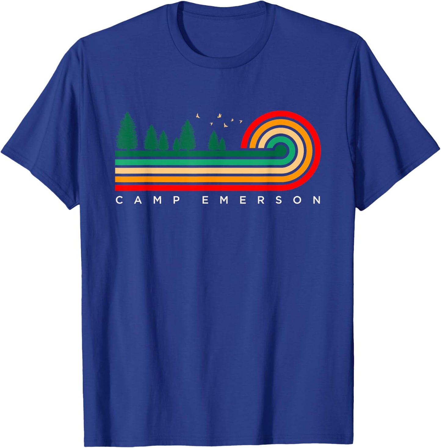 Evergreen Vintage Stripes Camp Emerson, Massachusetts T-Shirt - T-Shirt | Royal