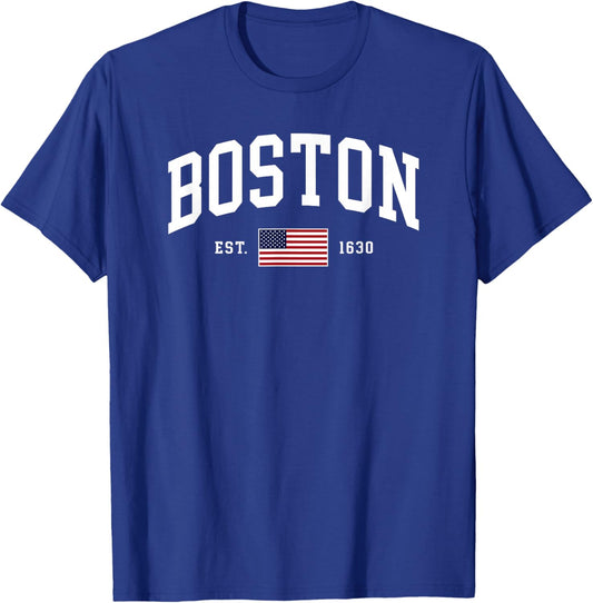 Boston Massachusetts July 4th US Flag Retro Throwback T-Shirt - T-Shirt | Royal