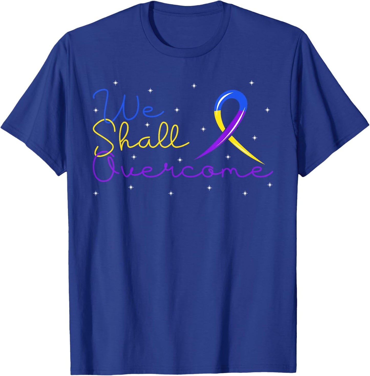 Overcome Bladder Cancer Purple Blue And Yellow Ribbon Gift T-Shirt - T-Shirt | Royal