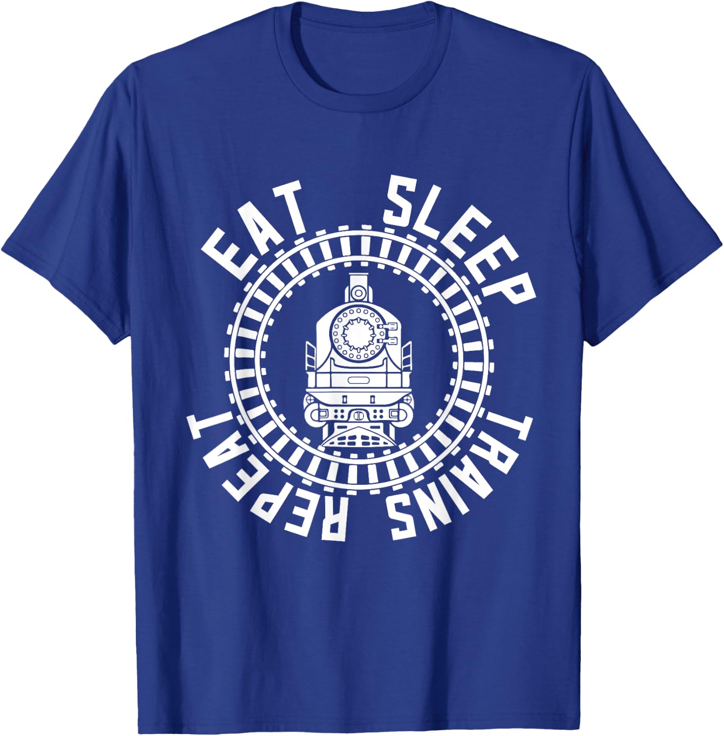 Train Rail Fan Kids Model Railroad Eat Sleep Trains Repeat T-Shirt - T-Shirt | Royal