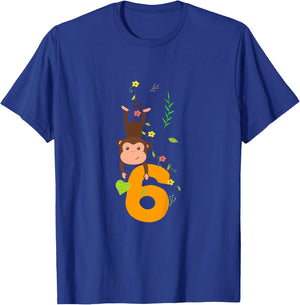 Kids Funny Cute Monkey Lover 6th Birthday Six 6 Yr 6 Year Old T-Shirt - T-Shirt | Royal
