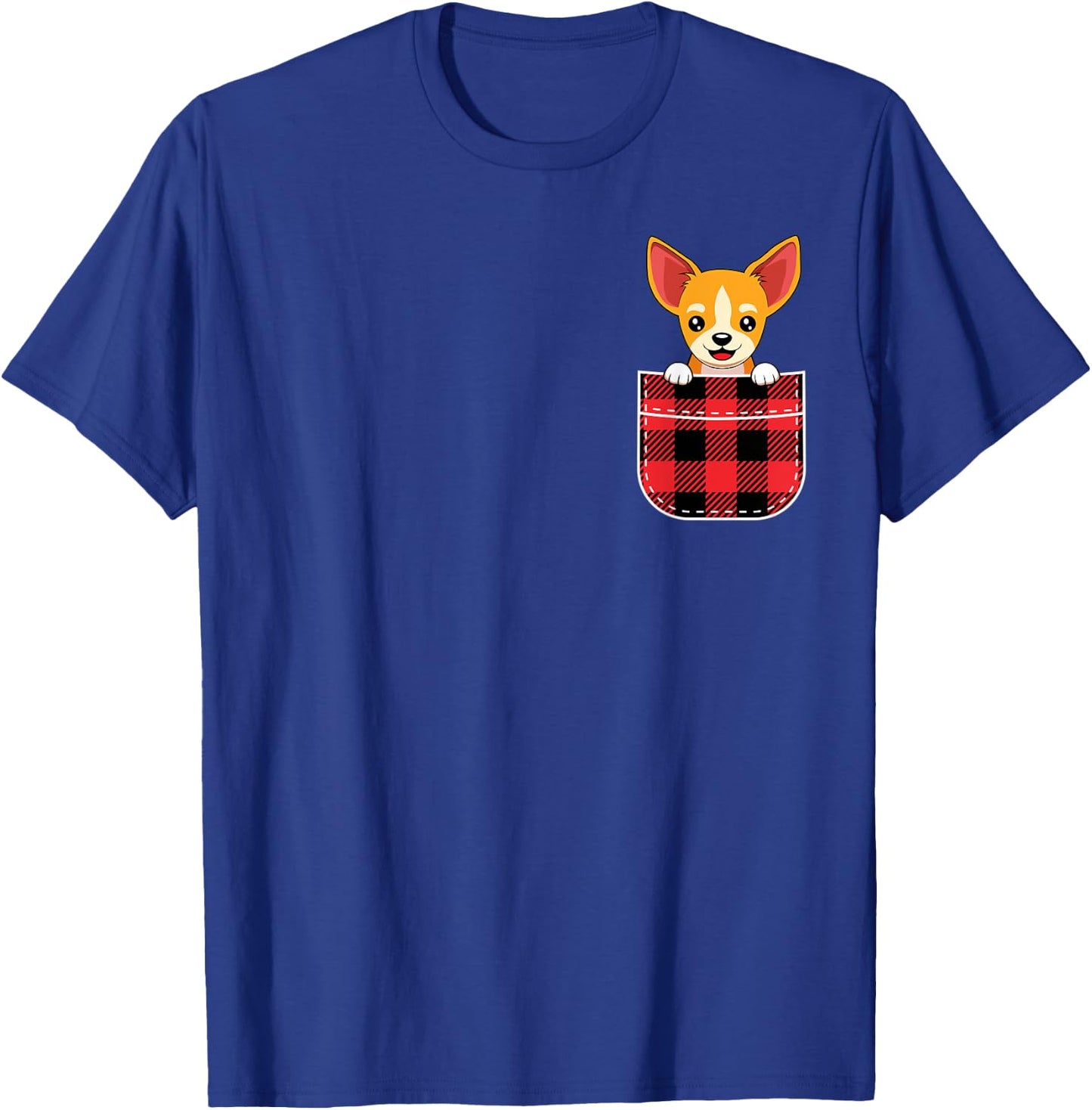 Cute Chihuahua Dog In Buffalo Plaid Pocket Christmas Gift T-Shirt - T-Shirt | Royal