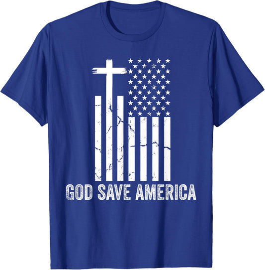 God Save America Shirt,Jesus Christ Saves USA,American Flag T-Shirt - T-Shirt | Royal