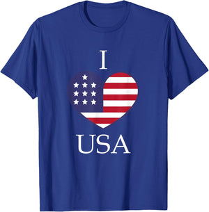 I heart USA, I Love USA, America Patriotic T-Shirt - T-Shirt | Royal