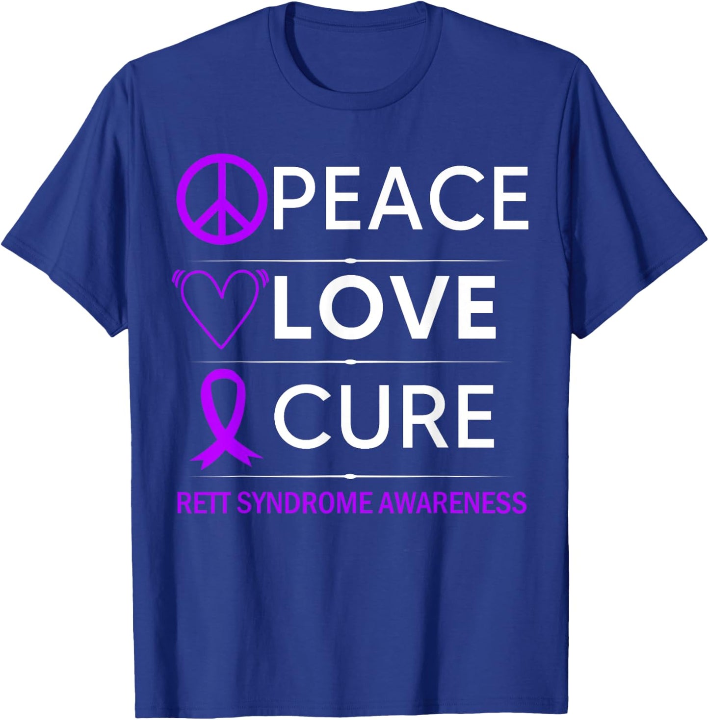 Rett Syndrome Awareness Peace Love Cure Purple Ribbon T-Shirt - T-Shirt | Royal