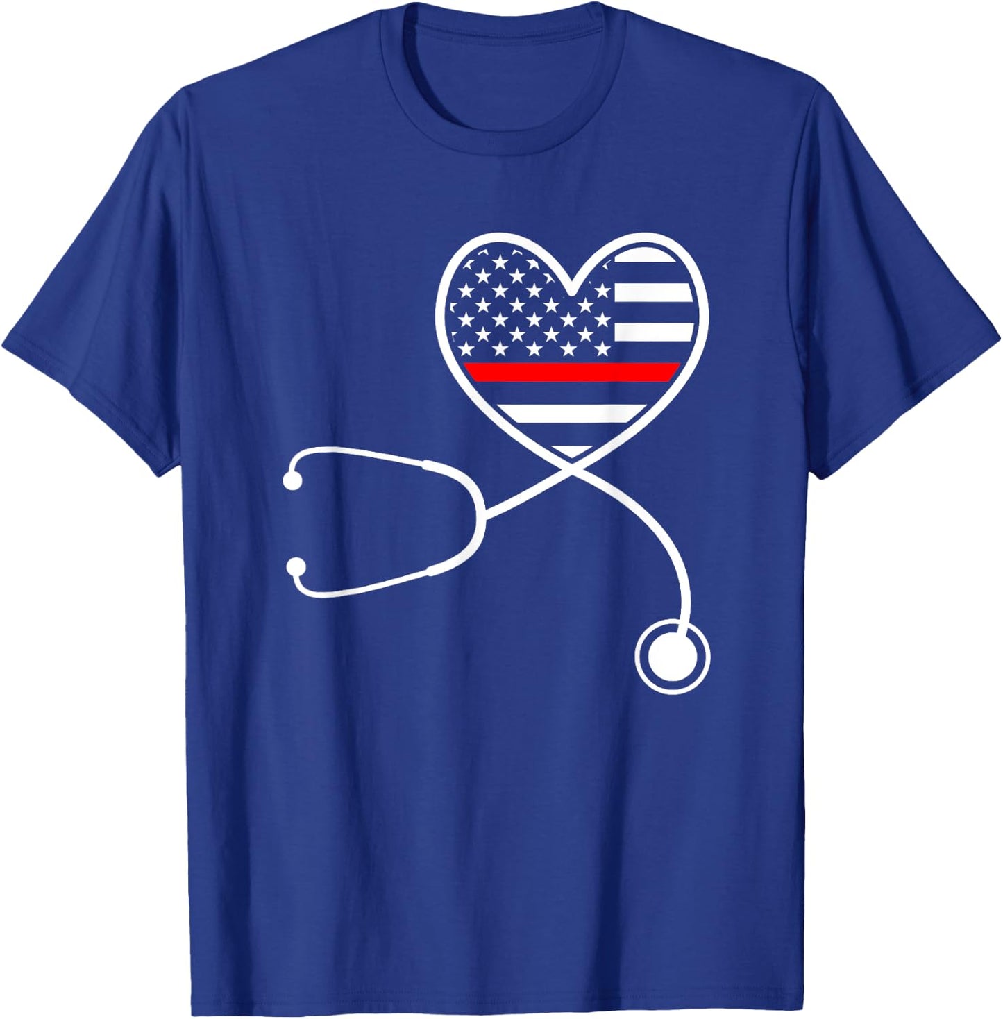 Firefighter Wife Nurse Life Stethoscope Red Line Heart T-Shirt - T-Shirt | Royal