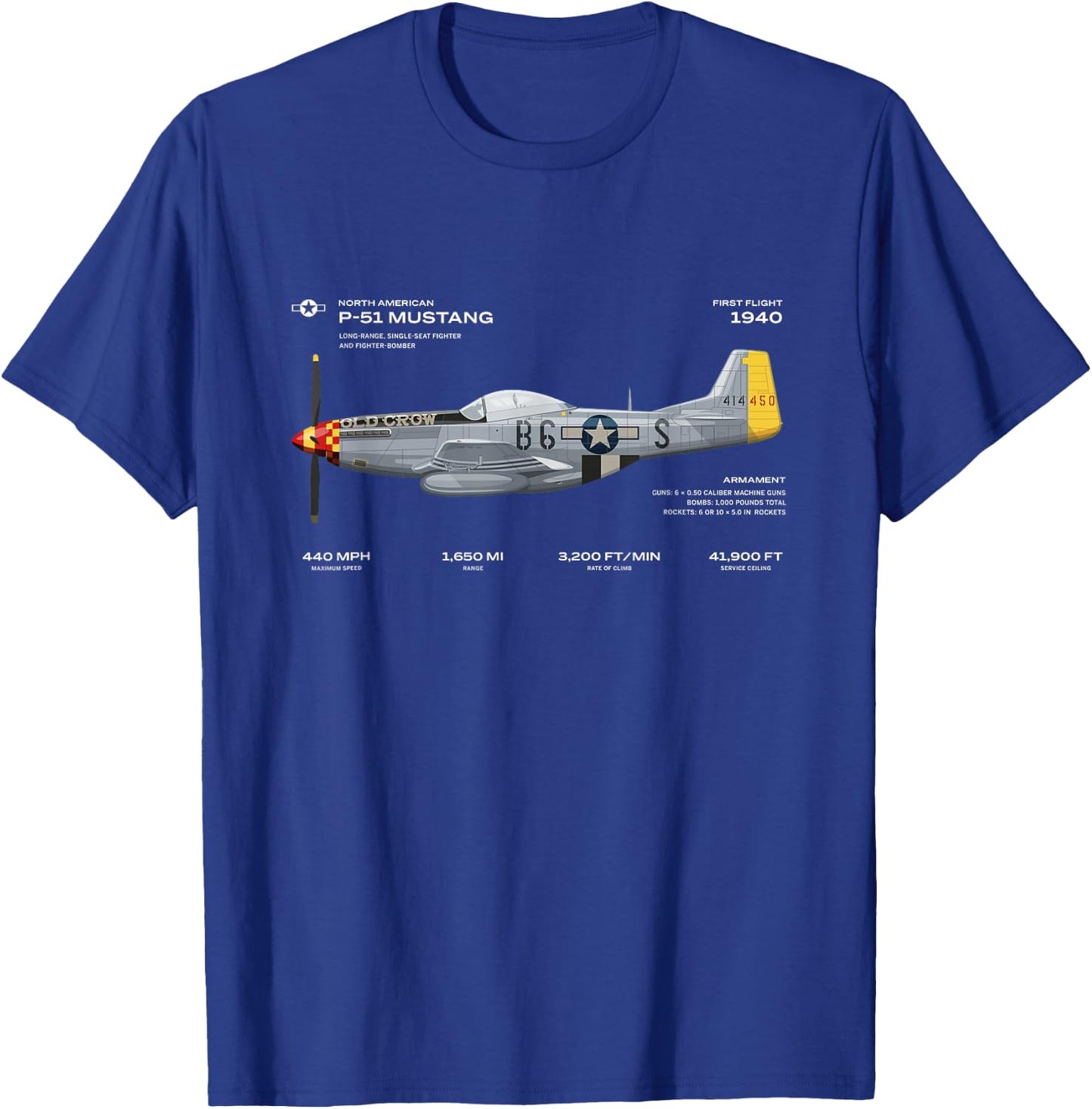 P-51 Mustang WWII Aeroplane Historical Warbird Fighter T-Shirt - T-Shirt | Royal