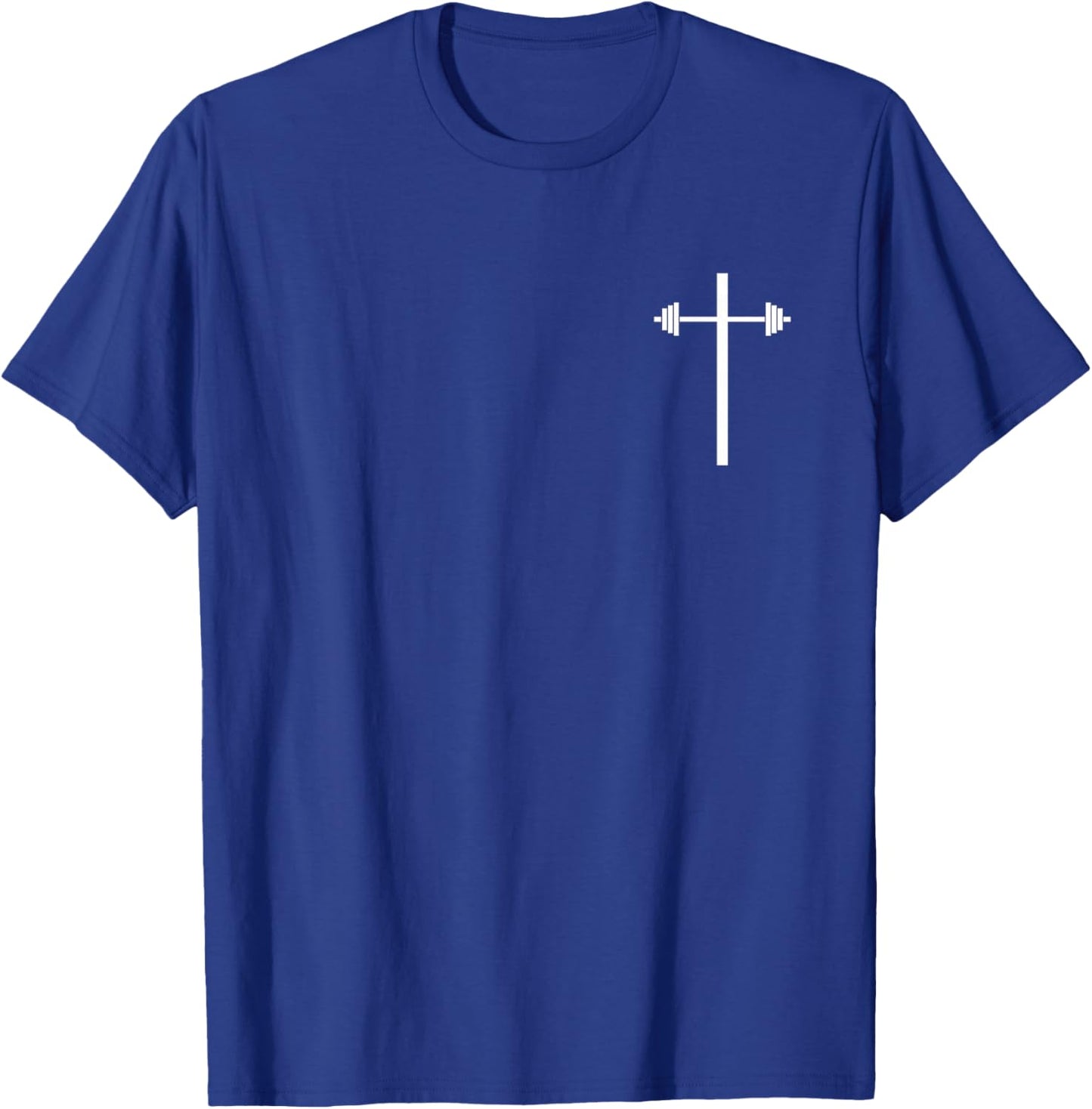 Dumbbell Barbell Cross Christian Gym Workout in Pocket T-Shirt - T-Shirt | Royal