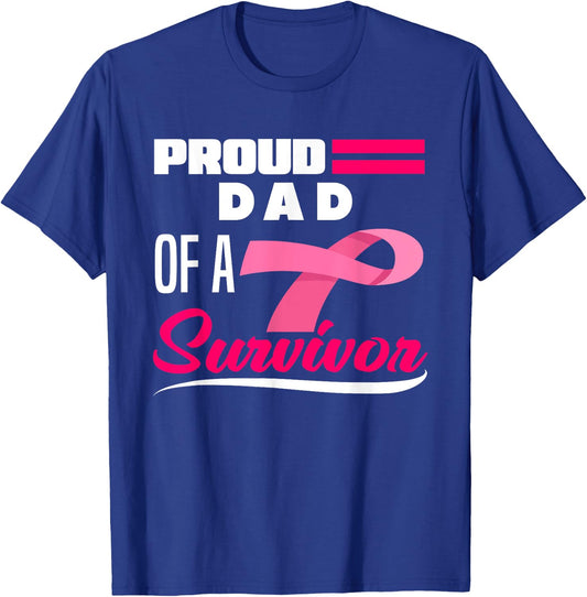 Proud Dad Of A Survivor Daughter Breast Cancer Awareness T-Shirt - T-Shirt | Royal