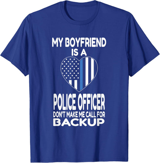 My Boyfriend Is A Police Officer - Thin Blue Line Heart T-Shirt - T-Shirt | Royal