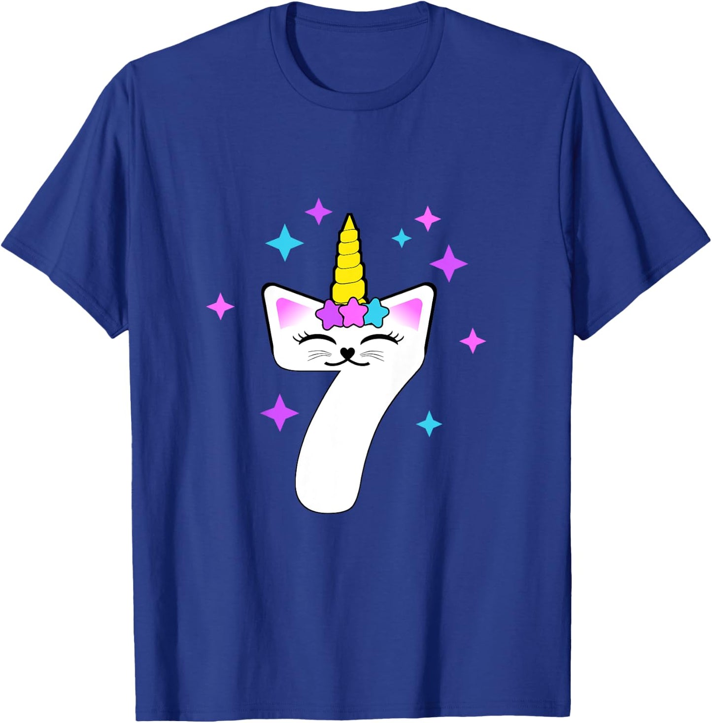 7 Year Old Cat Unicorn Caticorn 7th Birthday Party Girls T-Shirt - T-Shirt | Royal