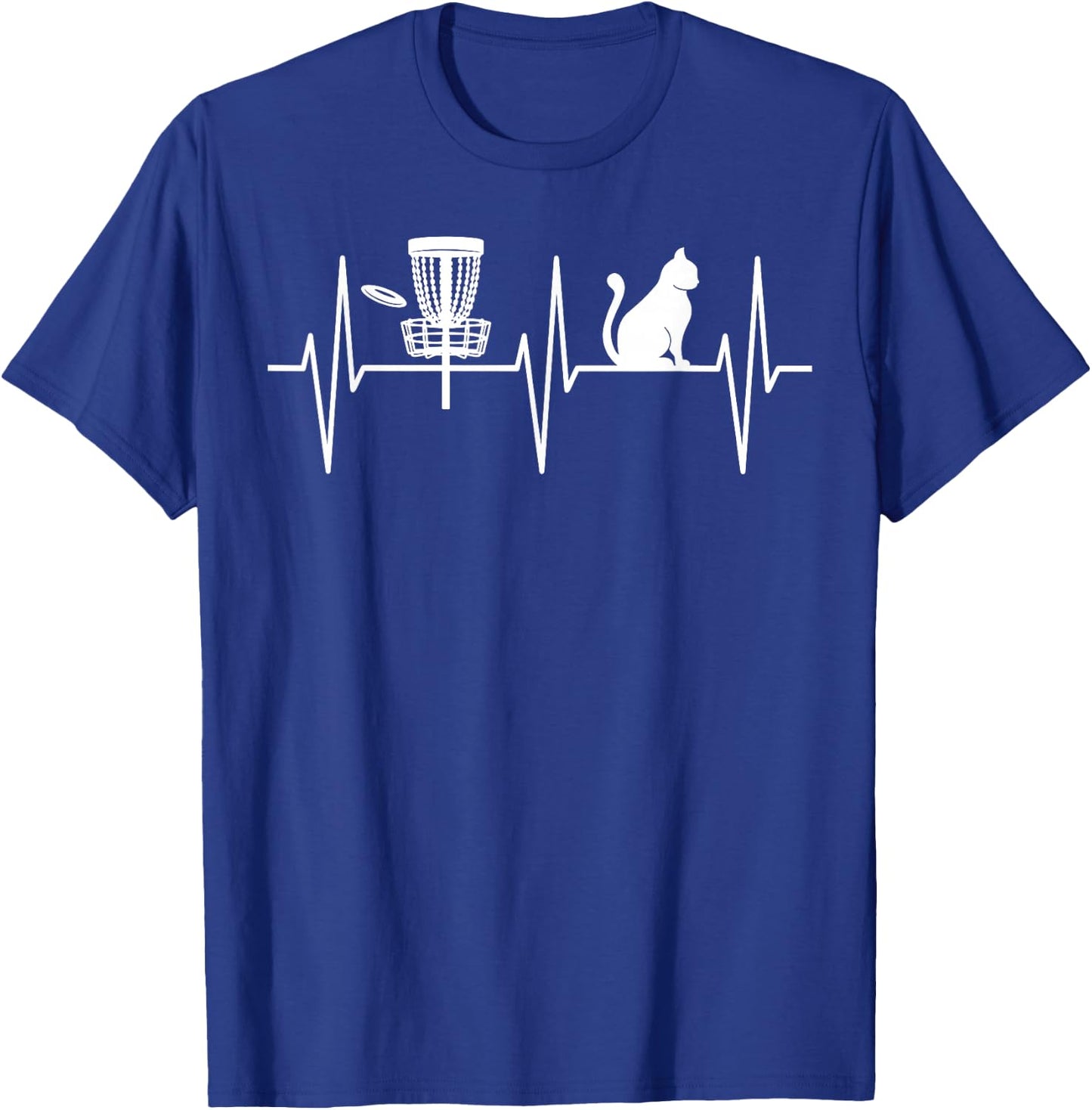 Disc Golf Shirt Funny Cat Lover Heartbeat Disc Golfer T-Shirt - T-Shirt | Royal