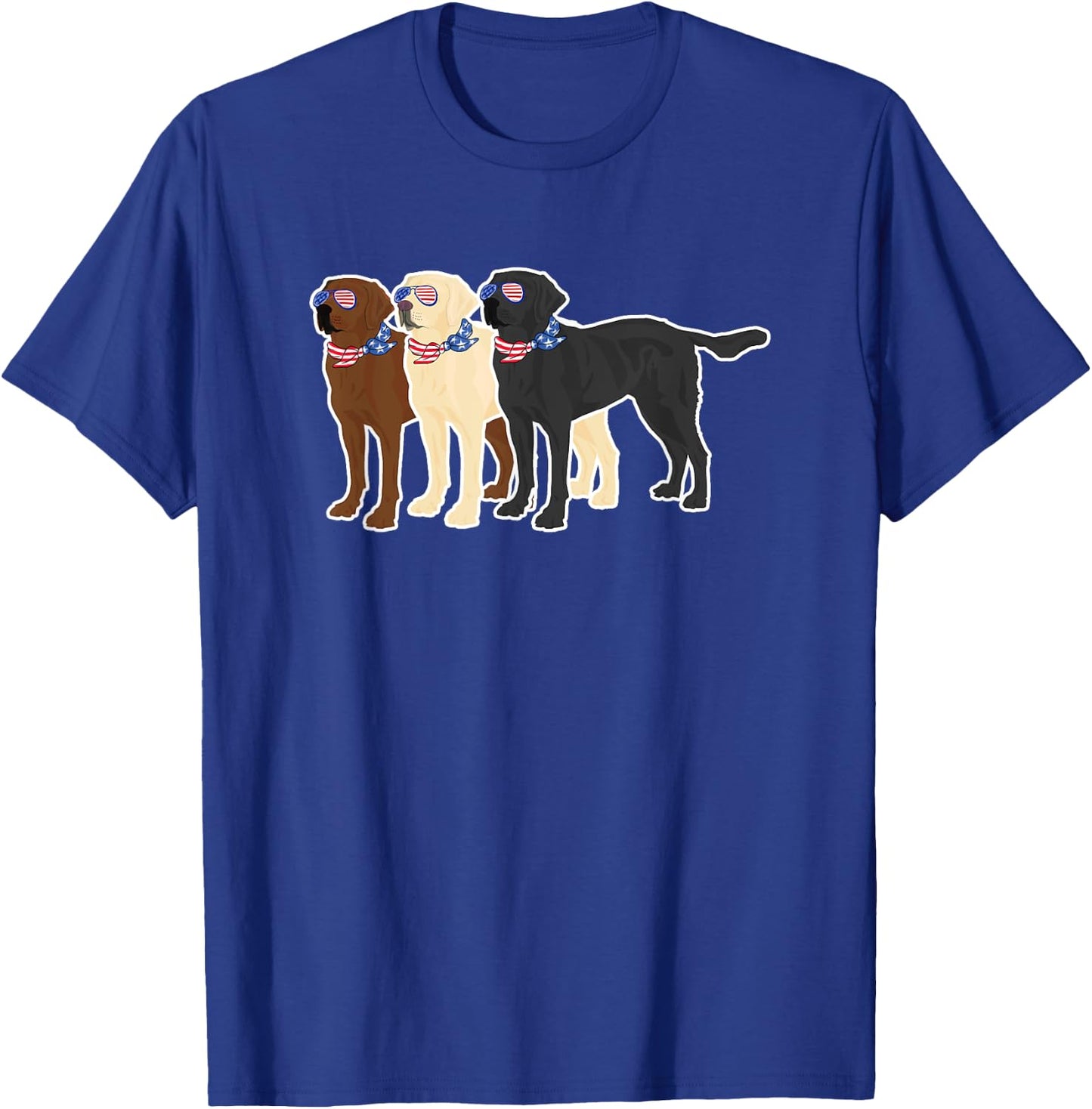 3 Labrador Retrievers Wearing USA Glasses Brown Black Yellow T-Shirt - T-Shirt | Royal