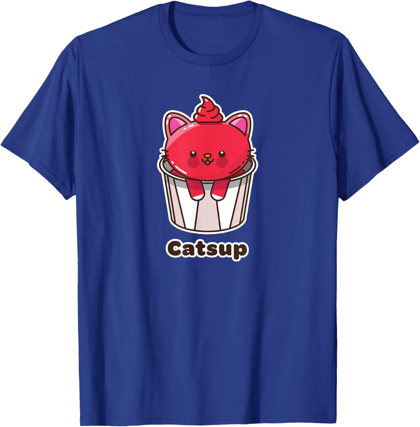 Kawaii Cat Catsup Ketchup Cute Fun Japanese Food Pun Gift Women Kids T-Shirt - T-Shirt | Royal
