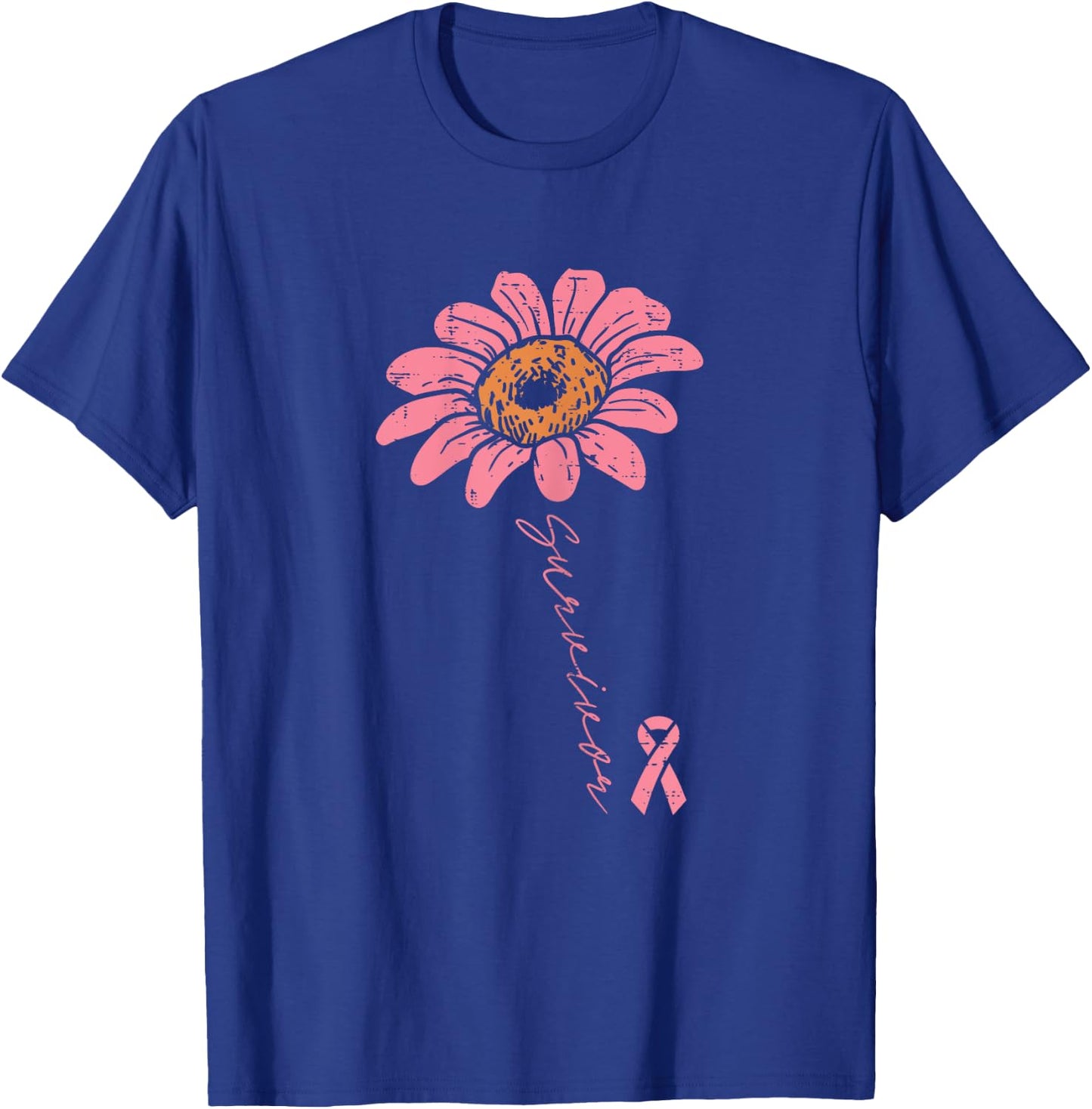Sunflower Pink Ribbon Breast Cancer Survivor Awareness Women T-Shirt - T-Shirt | Royal
