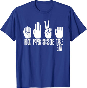 Rock Paper Scissors Table Saw Game Master Carpenter Print T-Shirt - T-Shirt | Royal