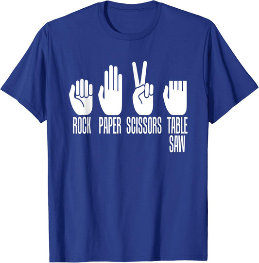 Rock Paper Scissors Table Saw Game Master Carpenter Print T-Shirt - T-Shirt | Royal