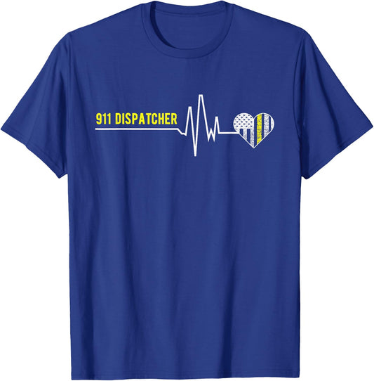 911 Dispatcher Heartbeat - Funny 911 Dispatcher Gifts T-Shirt - T-Shirt | Royal
