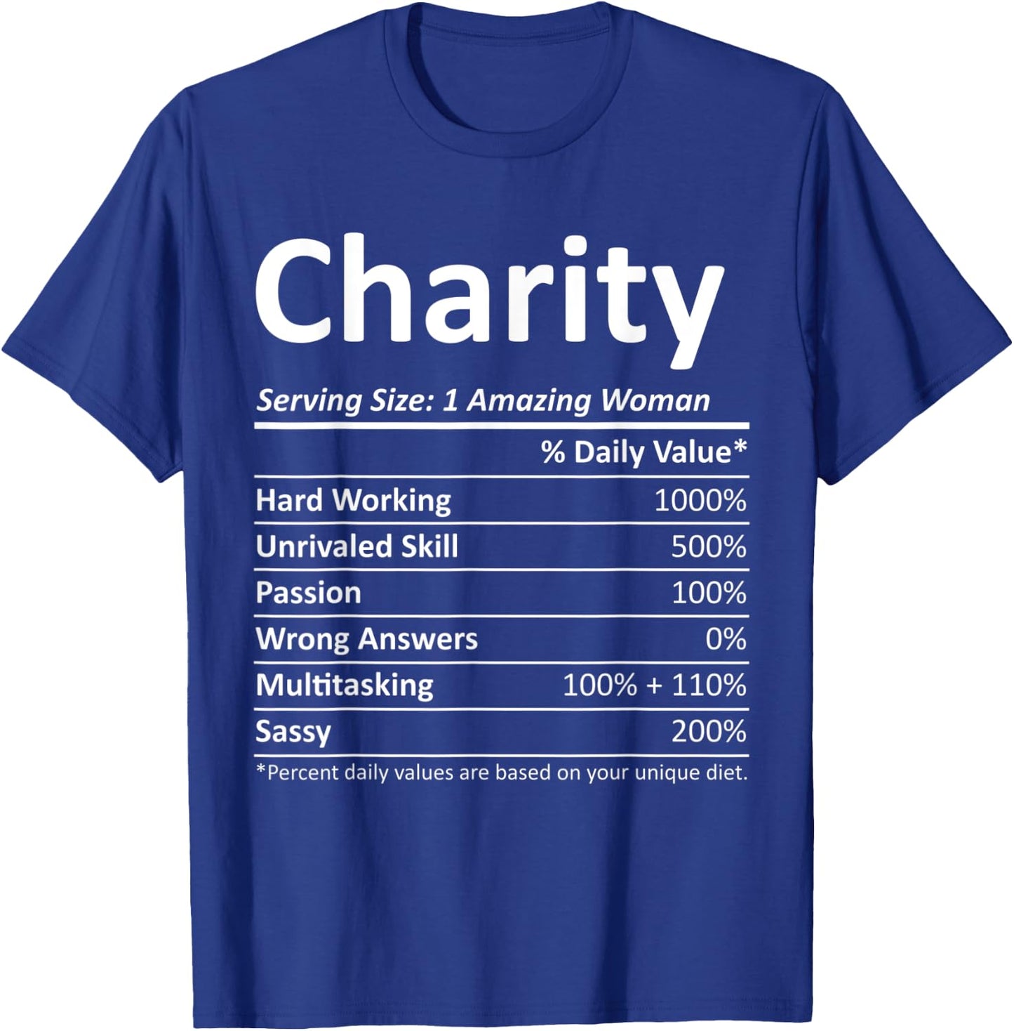 CHARITY Nutrition Personalized Name Funny Christmas Gift T-Shirt - T-Shirt | Royal