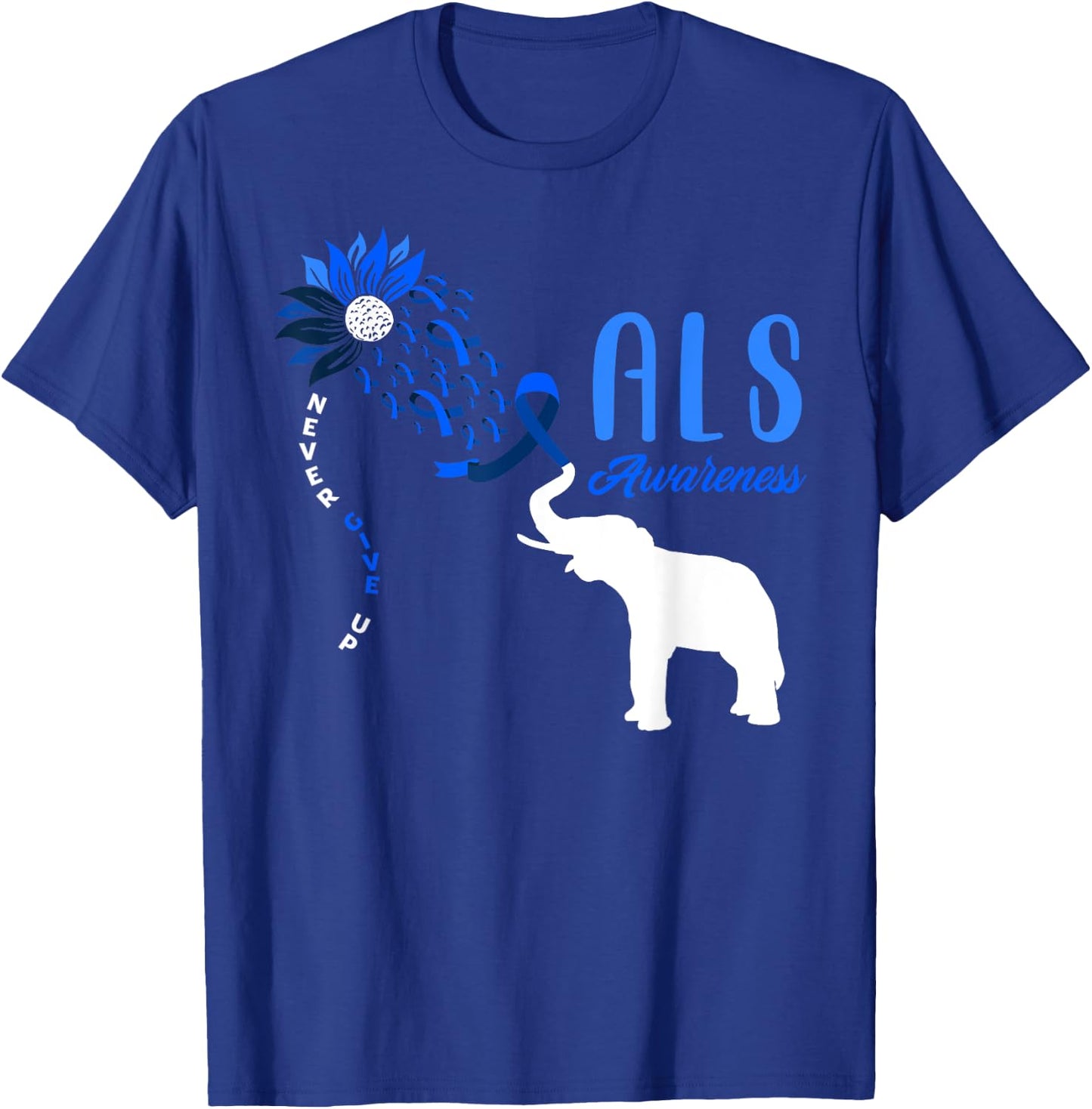 Blue Ribbon Elephant ALS Warrior Support ALS Awareness T-Shirt - T-Shirt | Royal