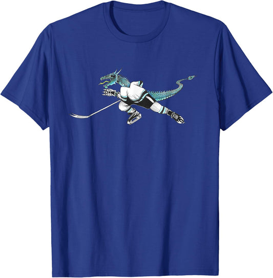 Hockey Dragon Monster Skating Beast Breakaway Logo T-Shirt - T-Shirt | Royal