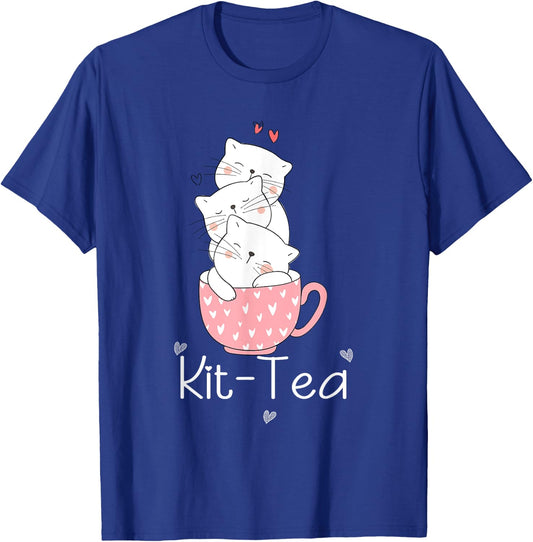 Kit Tea Gift Cat Lover Gift Funny Animal Love Cool Women Girls Kids T-Shirt - T-Shirt | Royal
