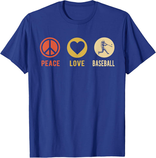Vintage Peace Love Baseball sports lover Player gifts T-Shirt - T-Shirt | Royal