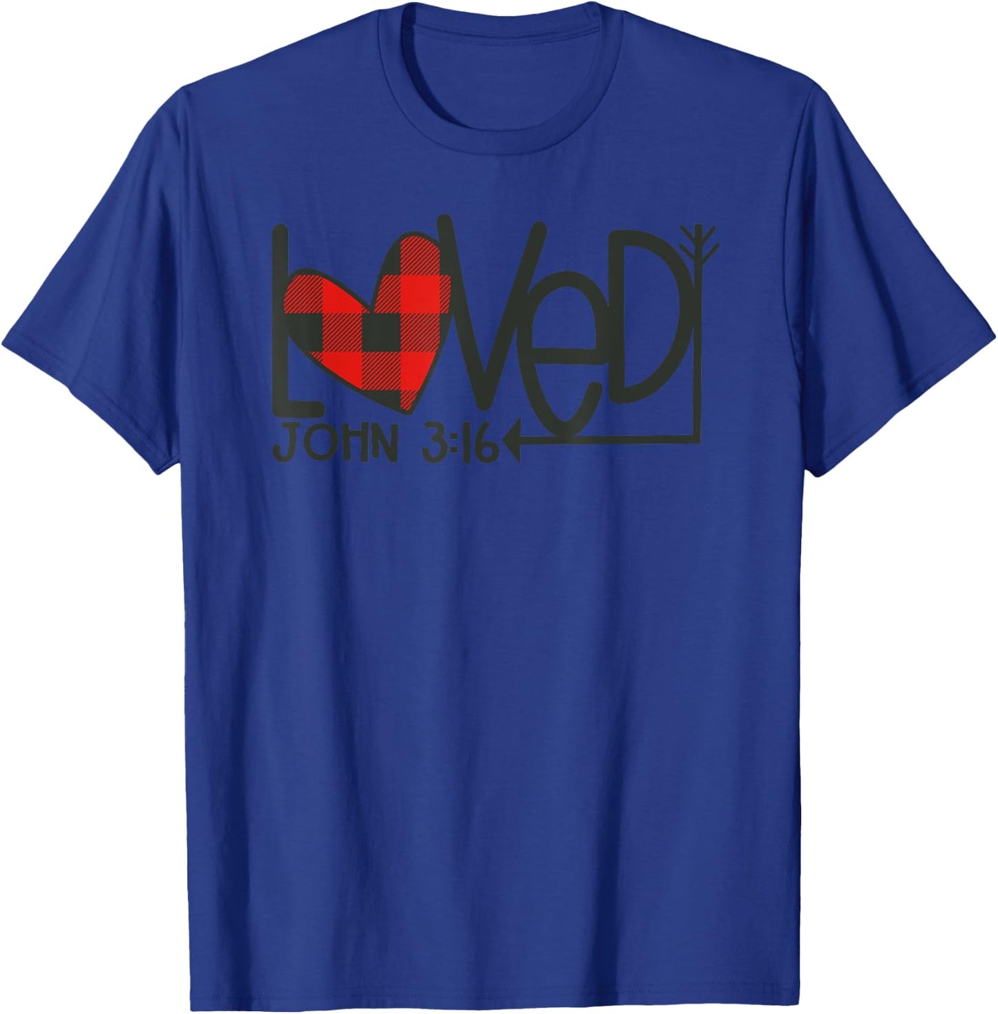 Loved John 3:16 Plaid Heart Christian Valentines Day T-Shirt - T-Shirt | Royal