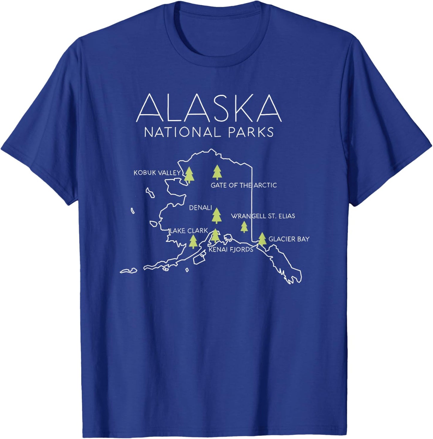Alaska National Park Map Denali Gates Arctic Anchorage Snow T-Shirt - T-Shirt | Royal
