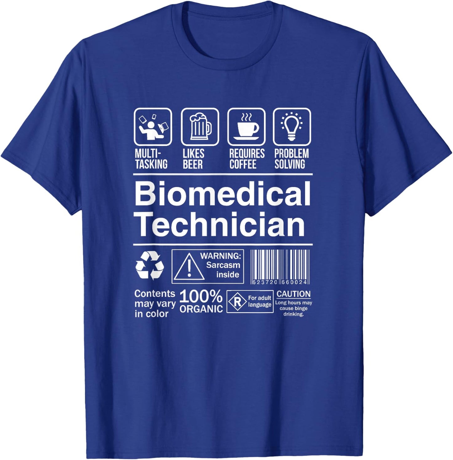 Biomedical Technician Funny Description Label T-Shirt - T-Shirt | Royal
