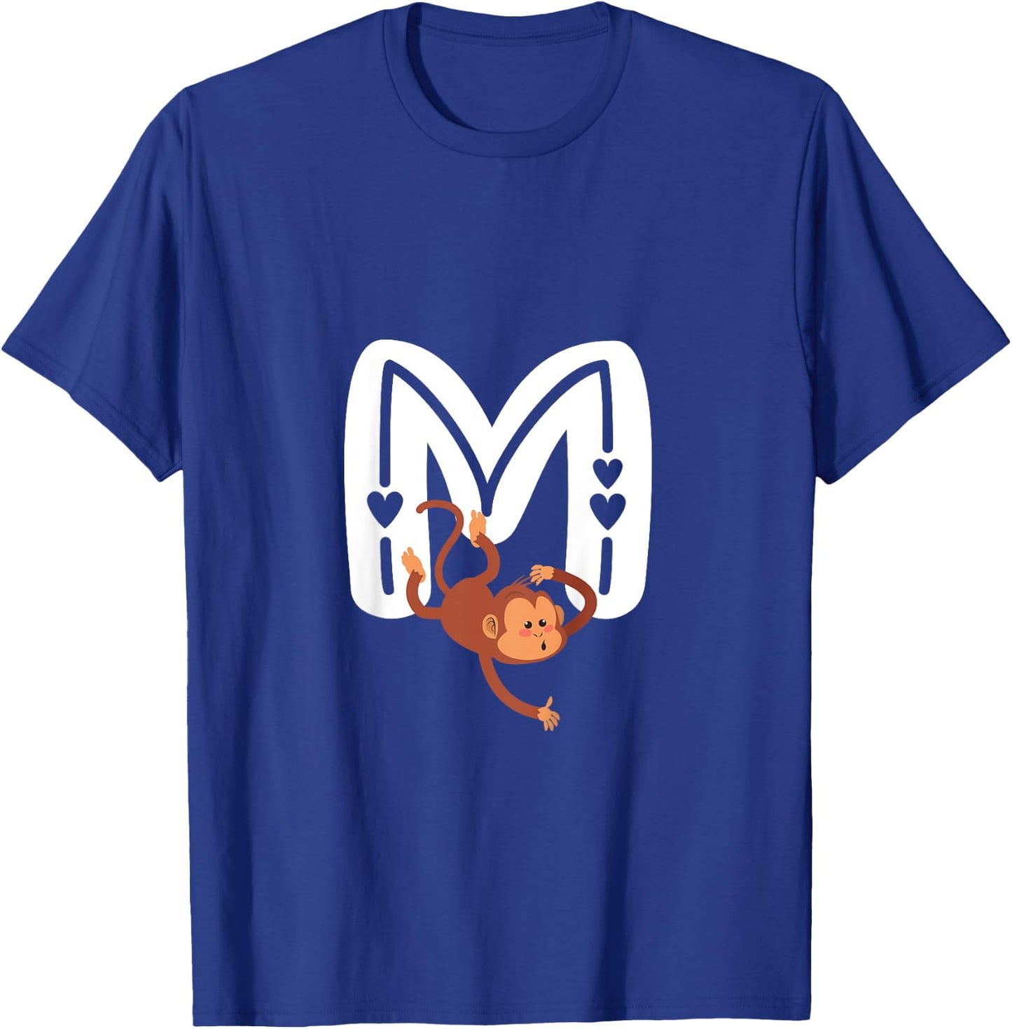 Cute Monkey Letter M Initial Alphabet Monogram Boys Girls T-Shirt - T-Shirt | Royal
