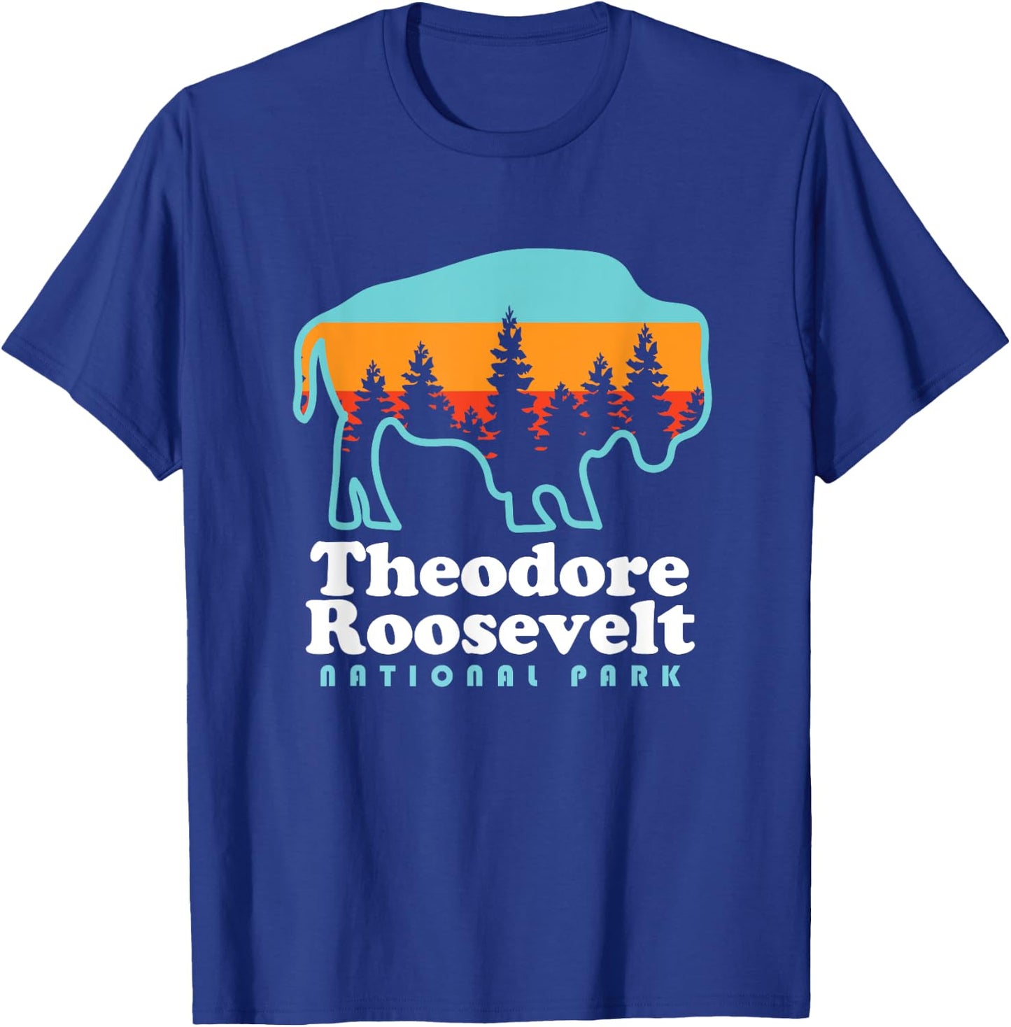 Theodore Roosevelt National Park Camping Bison Retro T-Shirt - T-Shirt | Royal